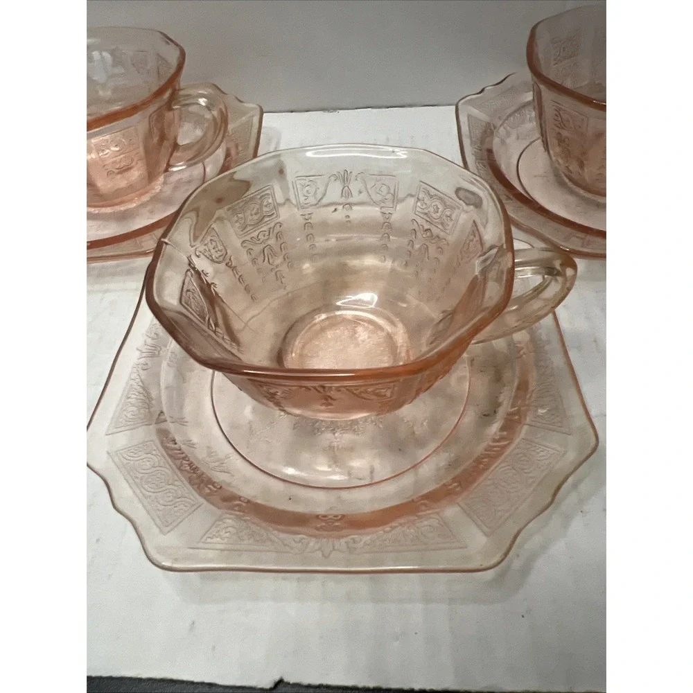 JEANETTE DEPRESSION GLASS PINK CUPS & SAUCERS 6 Piece